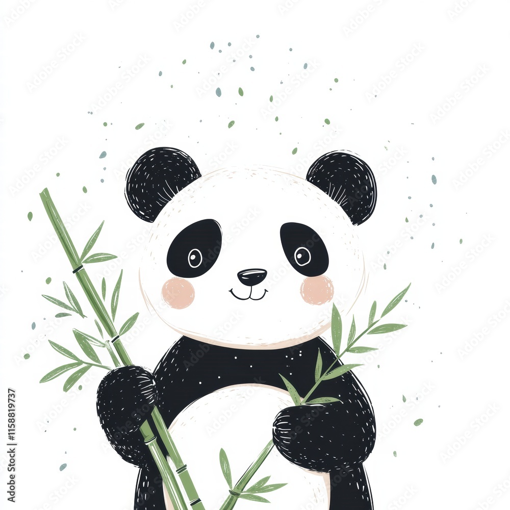 Leinwandbilder panda joyfully holding bamboo with a playful expression and ample space for custom text. generative 