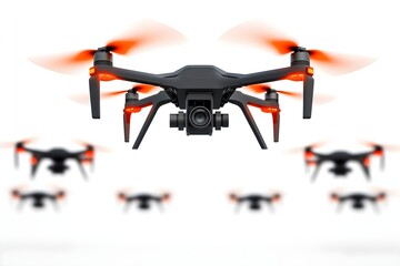 Fototapeta premium High-Tech Drone Flying Outdoors with Rotating Propellers in Focus