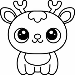 Cute Deer with Antlers Line Art Design.