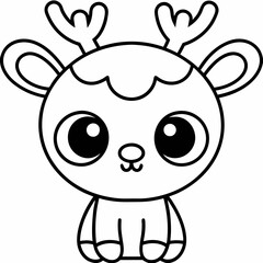 Cute Deer with Antlers Line Art Design.