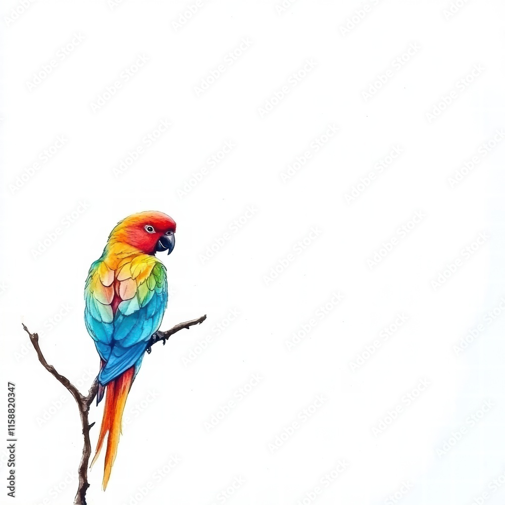 Poster Brightly colored parrot perched on a branch with ample space for additional text or design elements. Generative AI