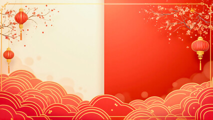 Chinese New Year Background, Chinese banner, Happy New Year 2025 poster. Dragon, 3d flowers, red background