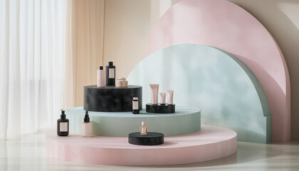 Skincare Product Display Minimalist Beauty Pastel Colors Luxury Cosmetics