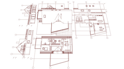 house architectural project sketch 3d illustration	
