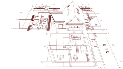 house architectural project sketch 3d illustration	
