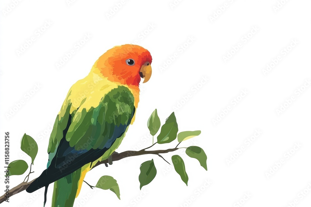 Poster Bright parrot perched on a branch with vibrant colors and plenty of copy space for text. Generative AI