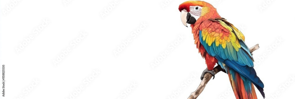 Leinwandbilder Bright parrot sitting elegantly on a branch with ample copy space for text creation. Generative AI