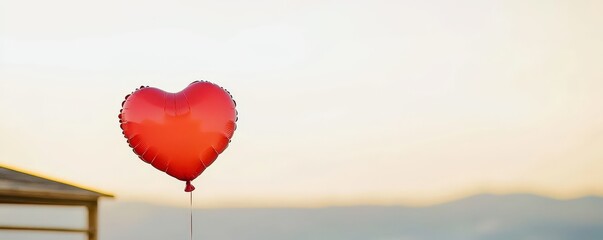 Fototapeta premium valentine affection spark concept. A red heart balloon floats against a soft, blurred background, symbolizing love and joy.