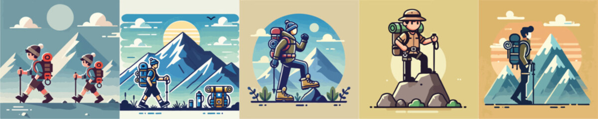 Vector collection of a mountain climber climbing