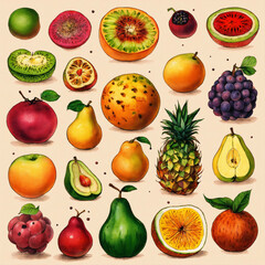 set of fruits and berries