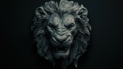 Intricately Detailed Lion Sculpture Creating a Majestic Atmosphere in a Dark Artistic Setting