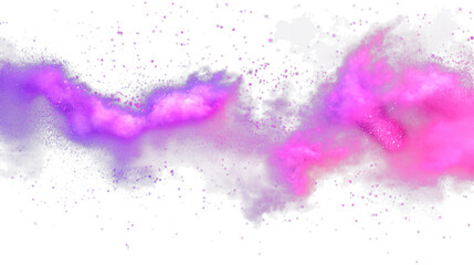 Obraz premium Pink and purple neon-colored powder explosion with vibrant, dynamic splashes, isolated on a transparent background in PNG format.