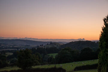Beautiful sunset over the countryside in Shropshire, UK