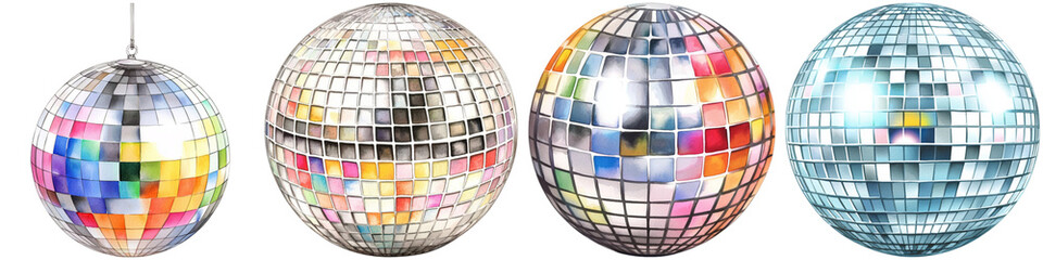 Obraz premium 2024 Grammy Concept, A collection of colorful disco balls reflecting light, showcasing various styles and designs for vibrant party atmospheres.
