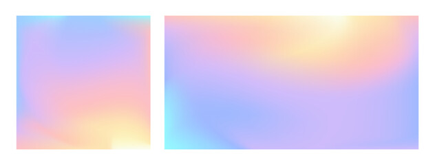 Rainbow sky gradient set. Vector abstract pastel color sunset or sunrise purple sky backdrops. Ombre hologram mirror texture banners. Blurred miracle nacre holograph bg. Soft ombre glow © babayuka