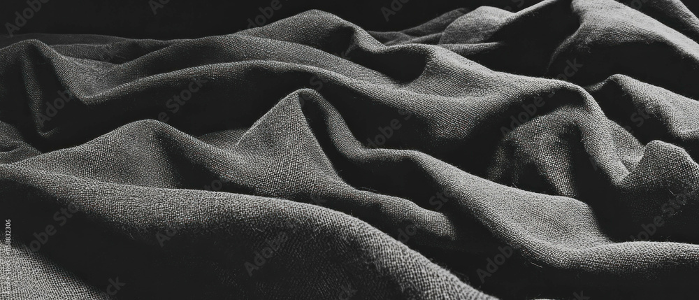 Poster overlay texture of textured burlap fabric on a dark background for design purposes