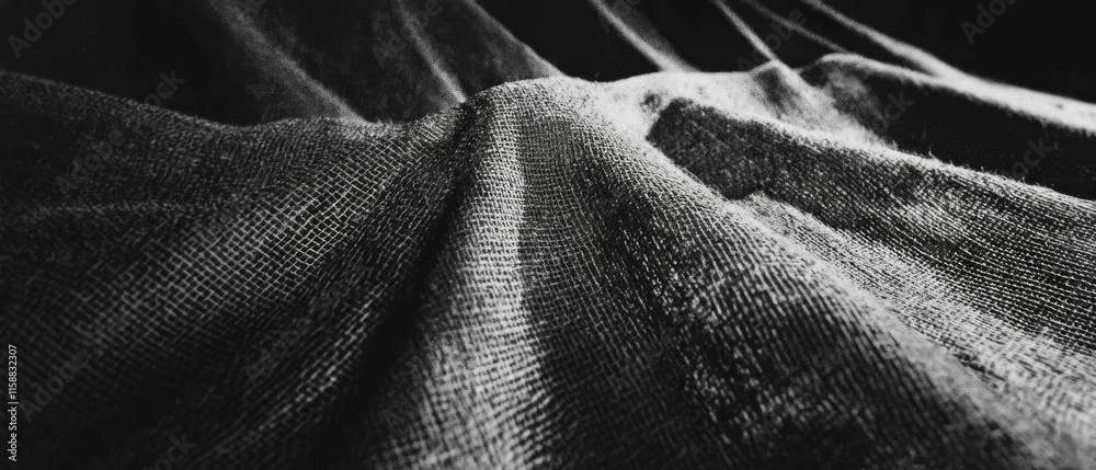 Poster textured burlap fabric overlay creating a rich and layered appearance in monochrome