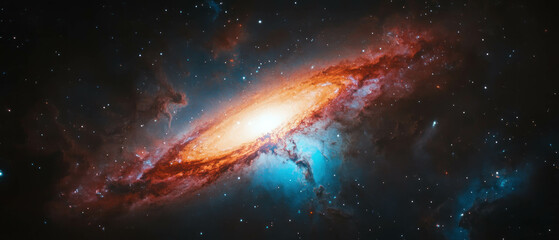 Fototapeta premium Spiraling galaxy core in hyper-realistic style with vivid lighting and colors