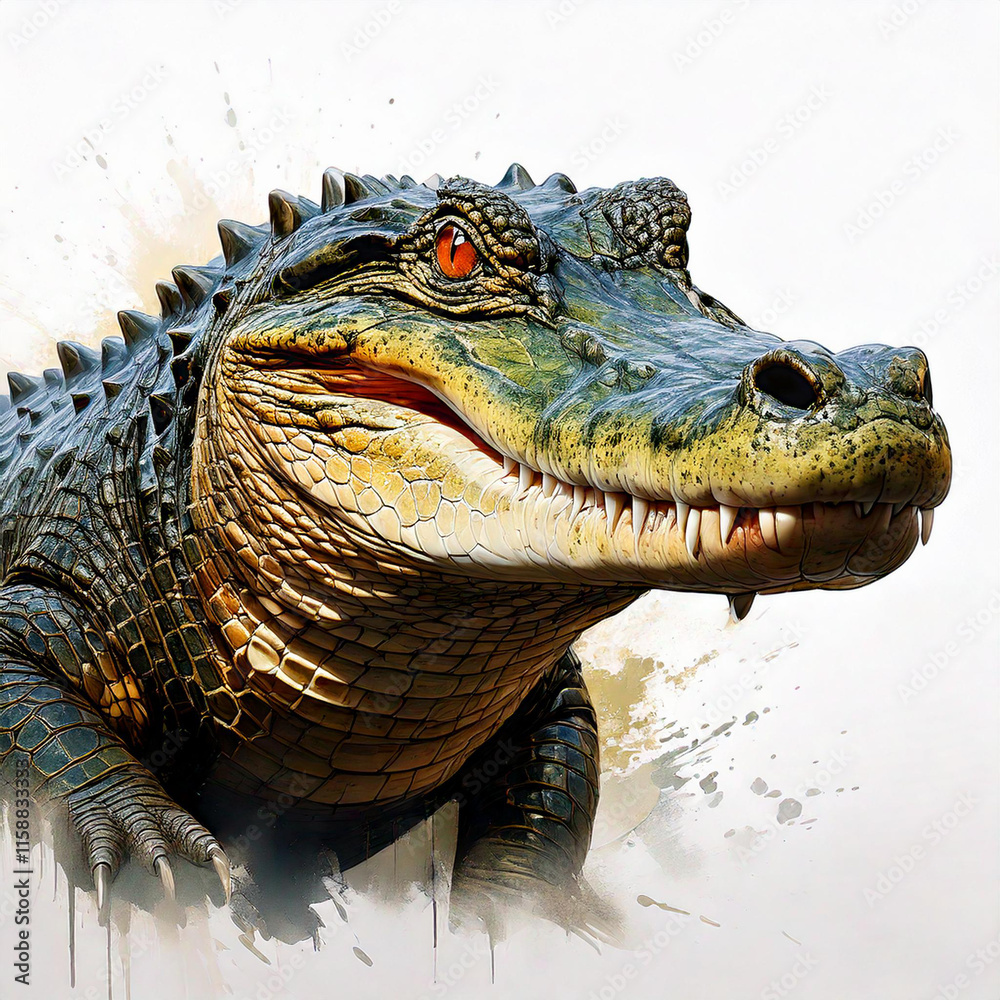 Wall mural an american alligator , created with bold and angular brushstrokes to emphasize its ancient and prim