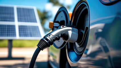 Electric vehicle charging station with solar panel showcasing sustainability