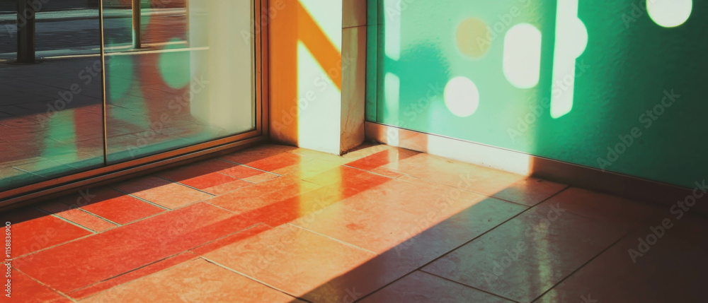 Poster abstract light reflections creating a vibrant overlay texture in a modern interior space