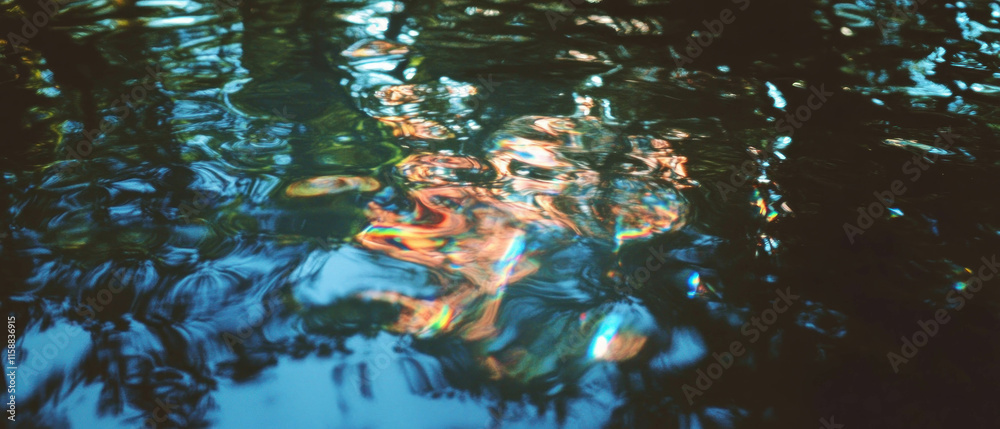 Poster Abstract light reflections with vibrant colors and flowing patterns in a serene water surface