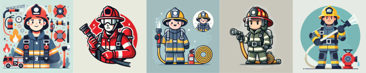 Vector collection of a firefighter on duty