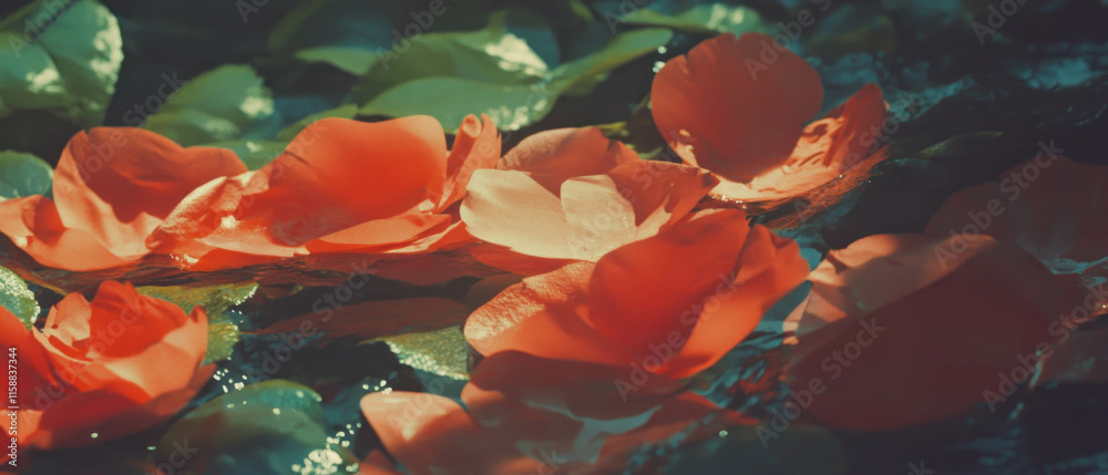 Poster cascading flower petals creating a vibrant overlay texture for artistic designs