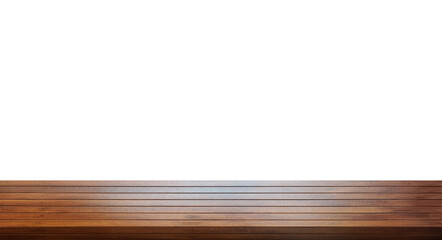 empty wooden table front view isolated on white background.