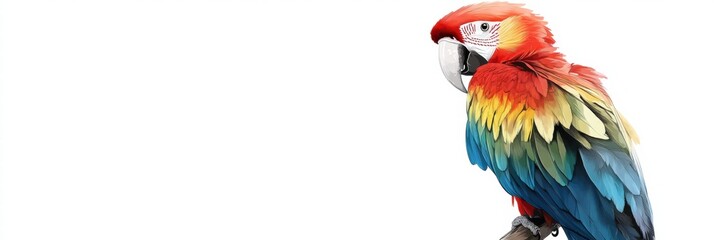 Fototapeta premium Bright parrot perched on a branch with ample copy space for creative design and text placement. Generative AI