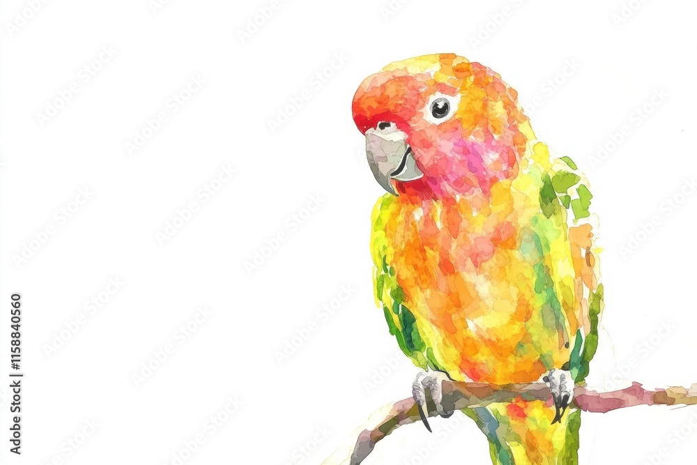 Fototapete bright parrot perched on branch with vibrant colors and copy space for adding text in a mock up sett