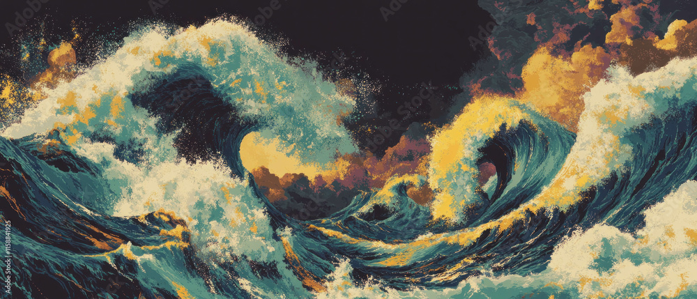 Poster Swirling ocean waves create a dynamic and vibrant seascape background
