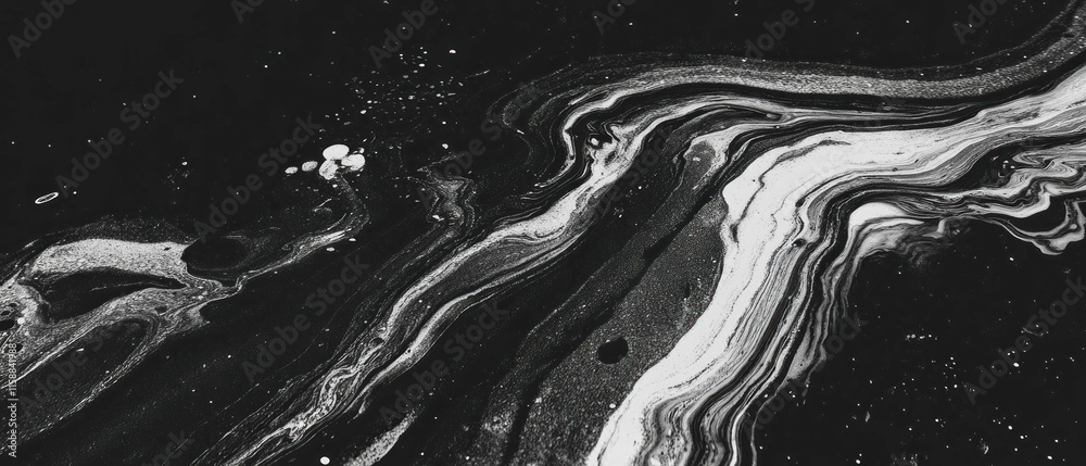 Poster Swirling black and white marbled patterns creating a captivating abstract background