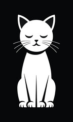 Obraz premium Minimalist Illustration of a White Cat with Closed Eyes on a Black Background
