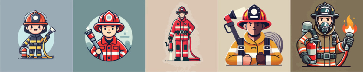 Vector collection of a firefighter on duty