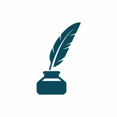Simple Elegant Quill and Ink Pot Illustration.