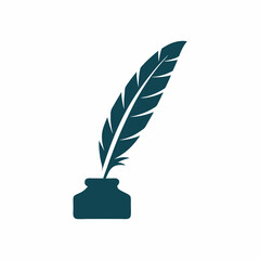 Simple Elegant Quill and Ink Pot Illustration.