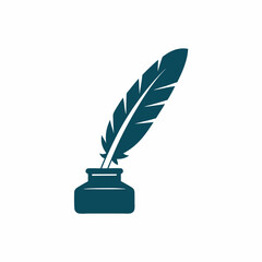Simple Elegant Quill and Ink Pot Illustration.