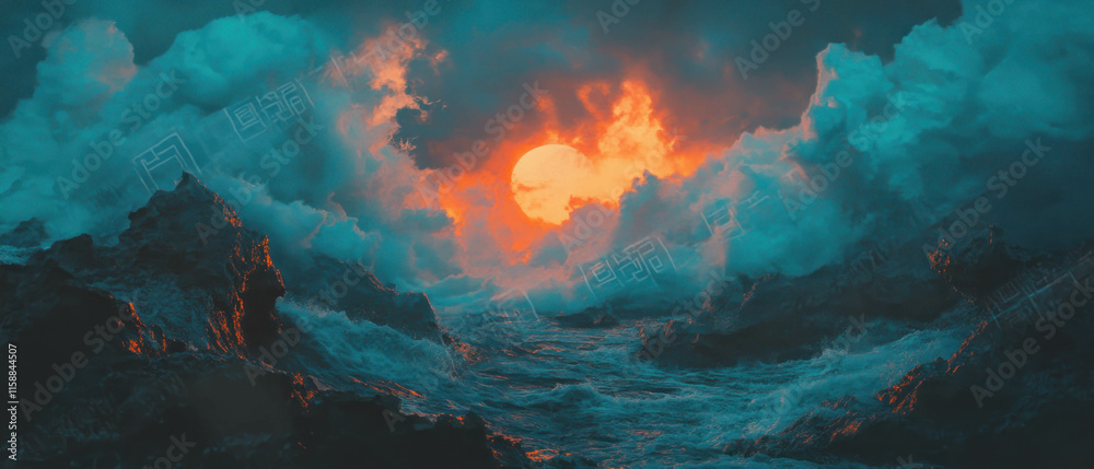Aufkleber Sun rays texture overlay creating a vibrant background with deep colors and dramatic contrasts
