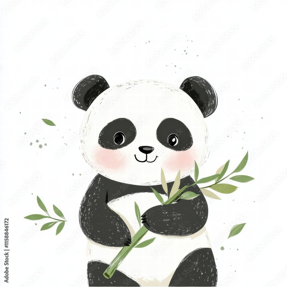 Poster Panda enjoys fresh bamboo in a serene setting with ample copy space for a personalized message or text. Generative AI