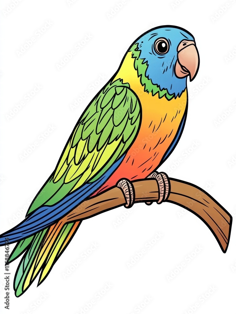 Leinwandbilder vibrant parrot illustrated perched on a branch with colorful feathers and bright details ready for t