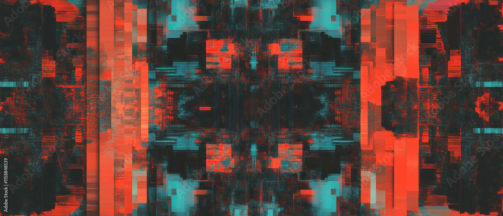 Poster vibrant abstract digital circuit patterns in complex geometric arrangement