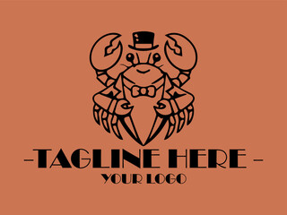 Crab in suit and tie on orange background. Great for quirky office themes, business presentations, and unique marketing materials