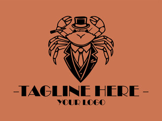 Crab in suit and tie on orange background. Great for quirky office themes, business presentations, and unique marketing materials