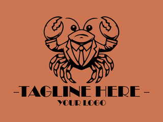 Crab in suit and tie on orange background. Great for quirky office themes, business presentations, and unique marketing materials