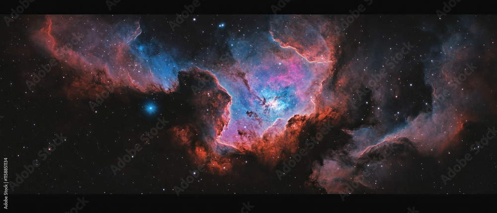 Poster cosmic nebula background showcasing vibrant colors and celestial formations across the universe
