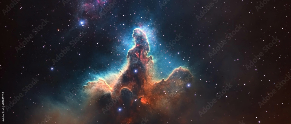 Poster Cosmic nebula bursting with color and discovery in the vastness of space