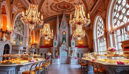 Obraz premium Elegant Bakery Interior With Ornate Decor And Delicious Pastries