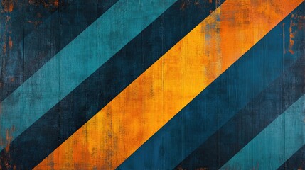 Fototapeta premium Abstract diagonal stripes background in teal, dark blue and orange. Grunge textured design perfect for website banners or print projects.