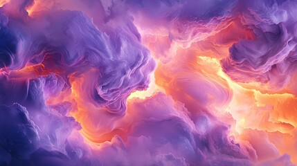 Fototapeta premium Abstract swirling cloudscape with vibrant purple, orange, and pink hues.